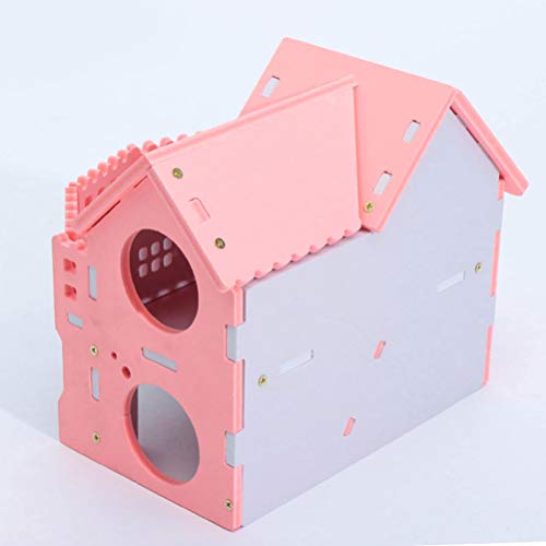 POPETPOP Castillo Casa de Madera para Hamster, Cama Ecológica de Dos Niveles con Escalera para Hamster Cobaya Mascotas Pequeñas (Rosa)