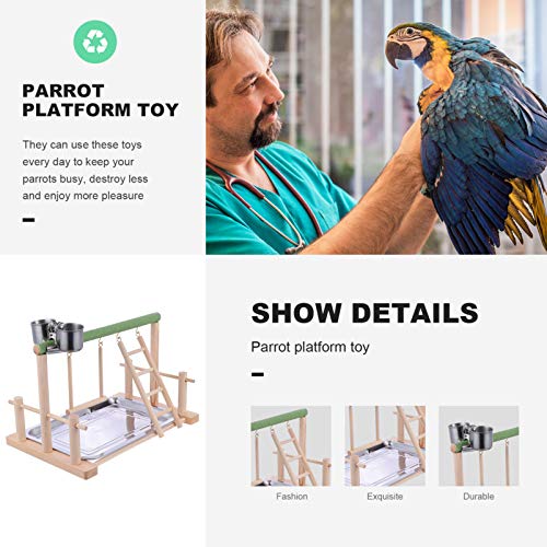 POPETPOP Centro de Actividades de Vida de Aves Parrots Playground Wood Perch Gym Stand Ladder Ejercicio Playgym con Comedero Tazas Juguetes para Animales Pequeños Periquito Conure