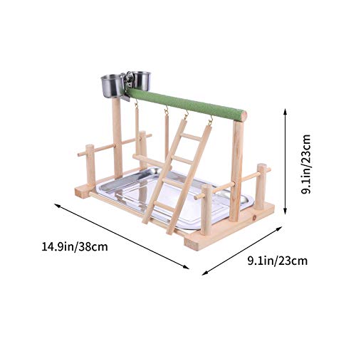 POPETPOP Centro de Actividades de Vida de Aves Parrots Playground Wood Perch Gym Stand Ladder Ejercicio Playgym con Comedero Tazas Juguetes para Animales Pequeños Periquito Conure