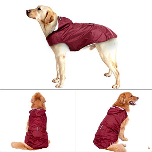 POPETPOP Chubasquero con Capucha para Perros Medianos y Grandes, Sudaderas Impermeable, Agujero para Arnés, Tira Reflectante, Bolsillos (Rojo, 3XL)