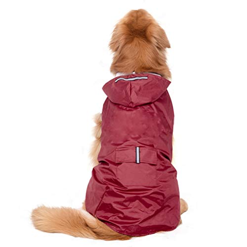 POPETPOP Chubasquero con Capucha para Perros Medianos y Grandes, Sudaderas Impermeable, Agujero para Arnés, Tira Reflectante, Bolsillos (Rojo, 3XL)