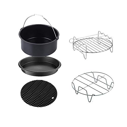 PopHMN Accesorios para freidoras de Aire, 5PCS 18CM Pizza Dish Cake Barrel Air Fryer Rack con Almohadilla Aislante Adecuado para Air Fryer Accesorios PopHMN Accesorios para freidoras de Aire, 5PCS 18CM Pizza Dish Cake Barrel Air Fryer Rack con Almohadilla Aislante Adecuado para Air Fryer Accesorios
