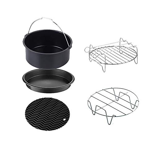 PopHMN Accesorios para freidoras de Aire, 5PCS 18CM Pizza Dish Cake Barrel Air Fryer Rack con Almohadilla Aislante Adecuado para Air Fryer Accesorios