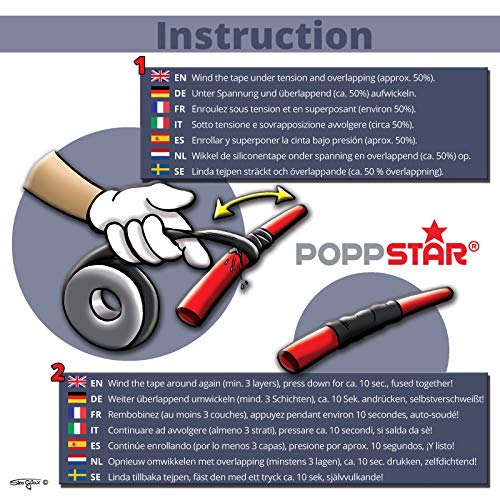 Poppstar - Cinta de silicona de autofusión, 1 x 3 m, ideal como cinta de reparación, cinta aislante y cinta de sellado (estanca, hermetica), 25mm de ancho, color negro Poppstar - Cinta de silicona de autofusión, 1 x 3 m, ideal como cinta de reparación, cinta aislante y cinta de sellado (estanca, hermetica), 25mm de ancho, color negro