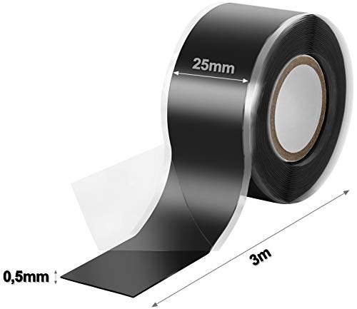 Poppstar - Cinta de silicona de autofusión, 1 x 3 m, ideal como cinta de reparación, cinta aislante y cinta de sellado (estanca, hermetica), 25mm de ancho, color negro