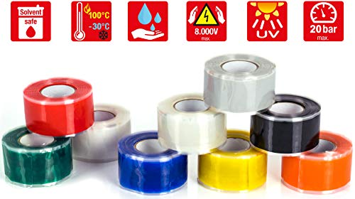 Poppstar - Cinta de silicona de autofusión, 1 x 3 m, ideal como cinta de reparación, cinta aislante y cinta de sellado (estanca, hermetica), 25mm de ancho, color negro Poppstar - Cinta de silicona de autofusión, 1 x 3 m, ideal como cinta de reparación, cinta aislante y cinta de sellado (estanca, hermetica), 25mm de ancho, color negro
