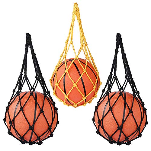 Portador Bolso de Red de Baloncesto Voleibol Futból Accesorio de Deportes Multiusos de Nylón Bolsillo Montar al aire libre, 3 Paquetes