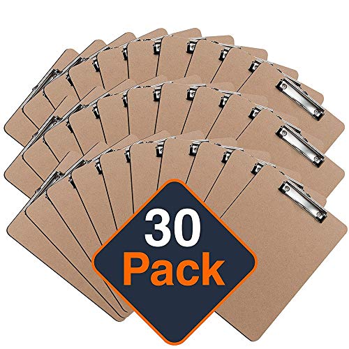 Portapapeles con Pinza (Pack de 30 Unidades), Tableros Rígidos con Clip Portablocks, Sujeta Papeles, Notas, Hojas - Tamaño Carta A4 | Suministros de Oficina al por Mayor con Materiales Ecológicos