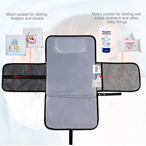 Portátil Cambiador, Bellestyle Cambiador Portátil de Pañales para Bebé, Kit Cambiador de Viaje, Impermeable Cambiador de Viaje Esterilla Lavable de Quita Completamente Acolchado (Flecha Gris)