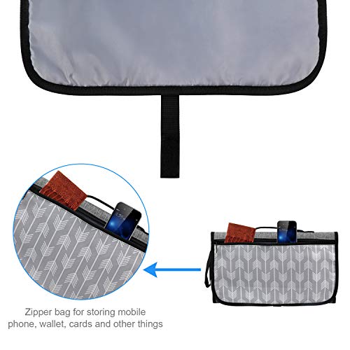 Portátil Cambiador, Bellestyle Cambiador Portátil de Pañales para Bebé, Kit Cambiador de Viaje, Impermeable Cambiador de Viaje Esterilla Lavable de Quita Completamente Acolchado (Flecha Gris)