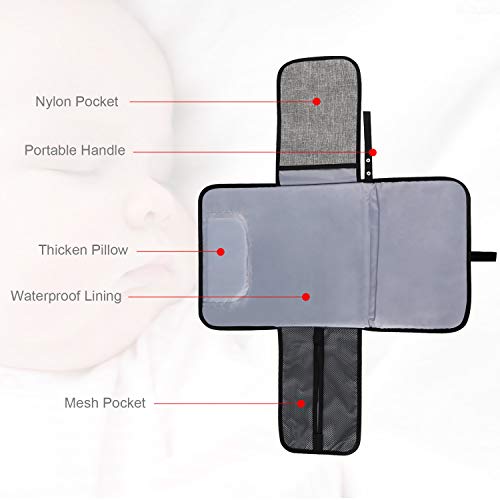 Portátil Cambiador, Bellestyle Cambiador Portátil de Pañales para Bebé, Kit Cambiador de Viaje, Impermeable Cambiador de Viaje Esterilla Lavable de Quita Completamente Acolchado (Flecha Gris)