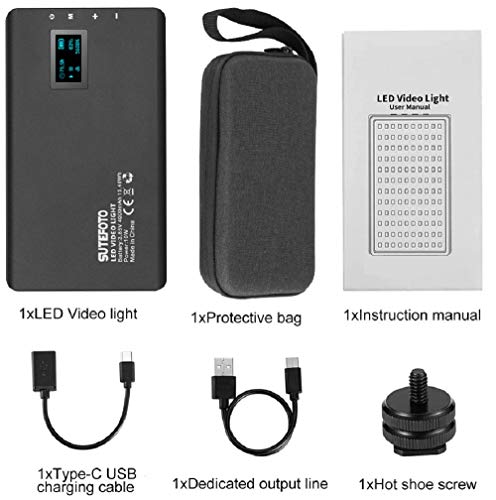 Portátil Led Luz de Vídeo USB Charge Cámaras Luz Fotografia Bombilla Led Regulable 3200K-5600K 120 Panel Led Focos Iluminacion Fotografia Compatible para Canon/Nikon/Sony DSLR,Youtube,Phones,Black