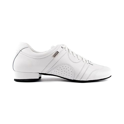PortDance Hombres Zapatos de Baile/Dance Sneakers PD Casual - Cuero Blanco - Suela de Ante [EUR 45]