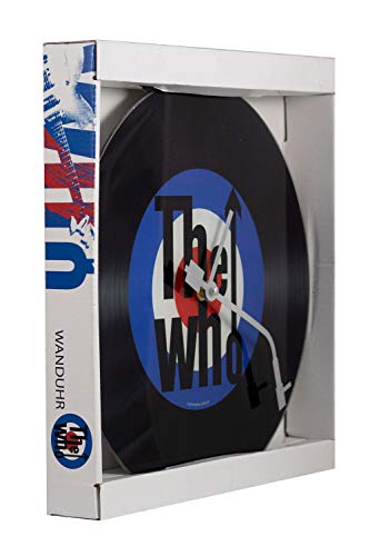 p:os The Who - Reloj de pared con diseño de discos de vinilo, esfera con aspecto de vinilo, manecillas como el brazo de un tocadiscos, diámetro aprox. 30 cm, funciona con pilas, plástico, color negro