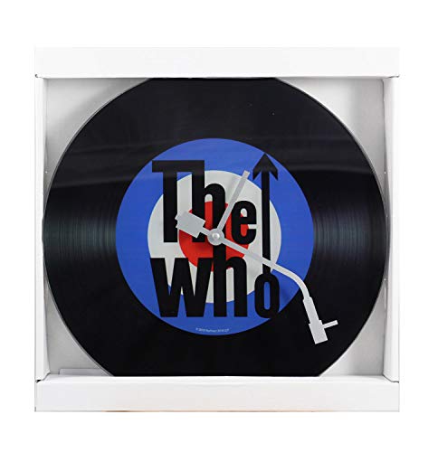 p:os The Who - Reloj de pared con diseño de discos de vinilo, esfera con aspecto de vinilo, manecillas como el brazo de un tocadiscos, diámetro aprox. 30 cm, funciona con pilas, plástico, color negro