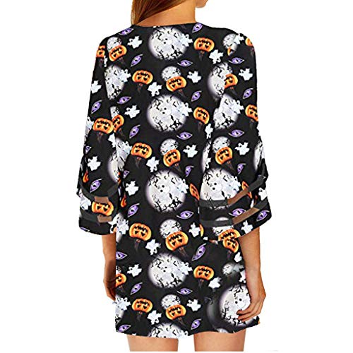 Posional Panel de Malla para Mujer 3/4 Campana Manga Halloween Gasa Casual Kimono Suelto Chaqueta de Punto Posional Panel de Malla para Mujer 3/4 Campana Manga Halloween Gasa Casual Kimono Suelto Chaqueta de Punto