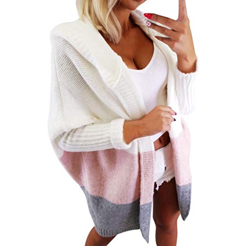 Posional Suéter de Punto de Manga Larga con Capucha de Rayas Casual para Mujer Abrigo de Cardigans Largos Posional Suéter de Punto de Manga Larga con Capucha de Rayas Casual para Mujer Abrigo de Cardigans Largos
