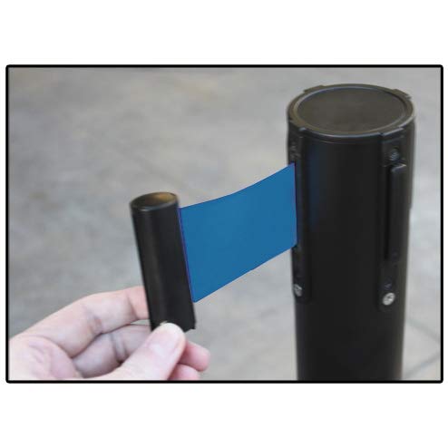 Poste separador de hierro lacado negro con Cinta Extensible Azul 3m. Delimitador de paso con cinta extensible de 3 m. Poste retráctil. (1- Poste cinta extensible)