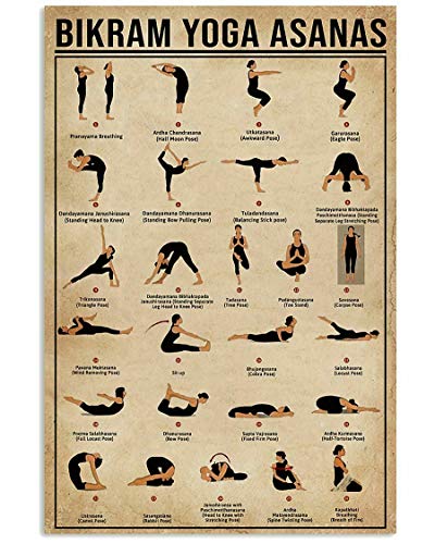 Póster de Bikram Yoga Asanas para decoración de interior del hogar, regalo de decoración de pared, cartel de metal, 20,3 x 30,5 cm