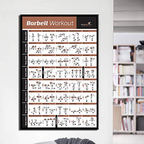 Poster de Culturismo Gym Sport Fitness Barbell Workout Poster and Prints Ejercicio Tabla de Entrenamiento Arte de la Pared Estilo nórdico Decoracion del hogar 50x70cmx1 Sin Marco