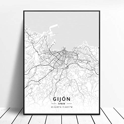 Póster del Mapa del Arte de la Lona de Bilbao Gijon Barcelona Valencia Algeciras Ourense España 50x70cm Sin Marco AQ-864