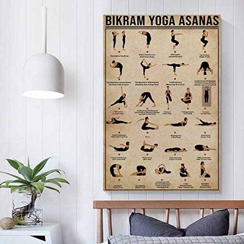 Póster retro de yoga Bikram Yoga Asanas Póster decorativo Cuadro Cuadro Cuadro Arte de pared Pósters de Sala de estar Dormitorio Pintura 20 x 30 cm