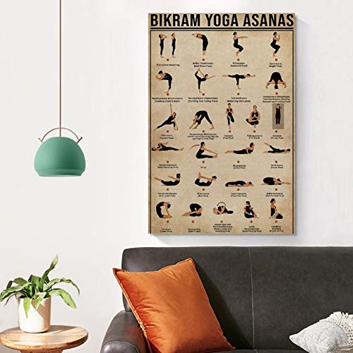 Póster retro de yoga Bikram Yoga Asanas Póster decorativo Cuadro Cuadro Cuadro Arte de pared Pósters de Sala de estar Dormitorio Pintura 20 x 30 cm