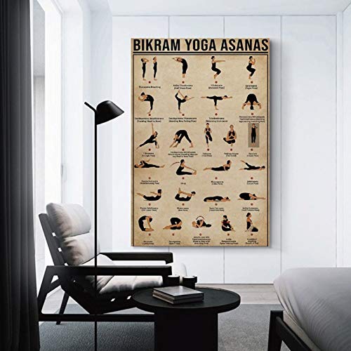 Póster retro de yoga Bikram Yoga Asanas Póster decorativo Cuadro Cuadro Cuadro Arte de pared Pósters de Sala de estar Dormitorio Pintura 20 x 30 cm