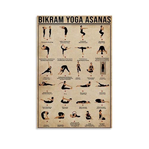 Póster retro de yoga Bikram Yoga Asanas Póster decorativo Cuadro Cuadro Cuadro Arte de pared Pósters de Sala de estar Dormitorio Pintura 20 x 30 cm