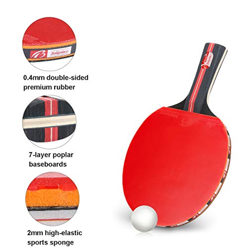 Powcan Conjunto de Tenis de Mesa con Red, 4 Raquetas + 8 Bolas/Pelotas de Tenis de Mesa + 1 Red Retráctil, Juego de Tenis de Mesa Portátil para Interior al Aire Libre
