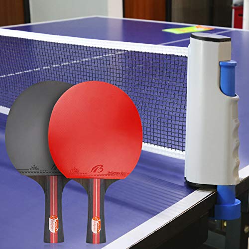 Powcan Conjunto de Tenis de Mesa con Red, 4 Raquetas + 8 Bolas/Pelotas de Tenis de Mesa + 1 Red Retráctil, Juego de Tenis de Mesa Portátil para Interior al Aire Libre