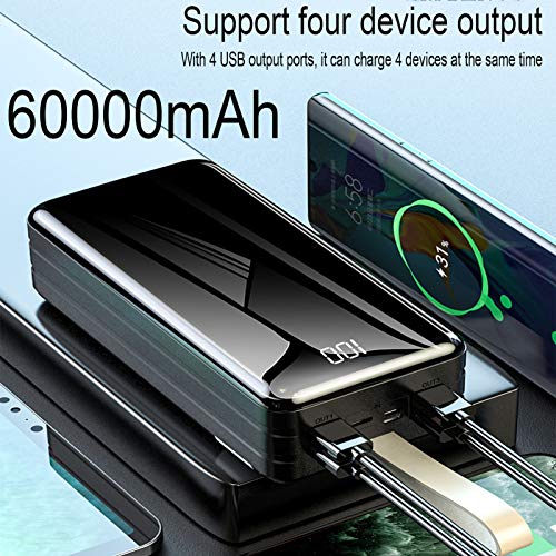 Power Bank 60000Mah Cargador Portátil De Alta Capacidad 4 USB Banco De Batería Externa Carga Rápida con Pantalla Digital LED Y Linterna, para Teléfonos Inteligentes, Tabletas Y Más,Negro Power Bank 60000Mah Cargador Portátil De Alta Capacidad 4 USB Banco De Batería Externa Carga Rápida con Pantalla Digital LED Y Linterna, para Teléfonos Inteligentes, Tabletas Y Más,Negro