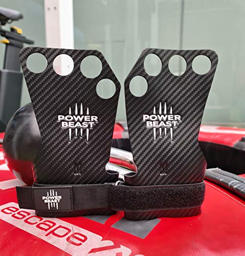 POWER BEAST Calleras para Crossfit | Grips Pro, Guantes Sin Dedos, 4 H, Cuatro Agujeros | Pesas, Gimnasio, Fitness, Calistenia, Musculación, Halterofilia, Dominadas | Protector de Manos. Unisex. (M)