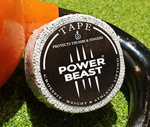 Power Beast Tape. Weight Lifting & Hook Grip Tape | Protege Pulgares y Dedos. Cinta Flexible Adhesiva. Entrenamiento Crossfit, Calistenia, Levantamiento de Pesas | Medida 3.8 cm x 9 m (Blanco)