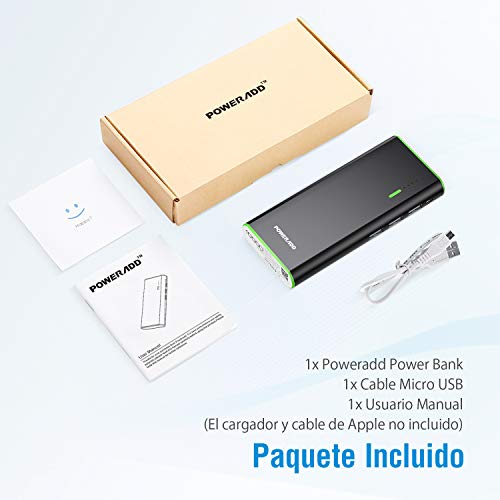 POWERADD Batería Externa 10000mAh (3 USB, 5V 2A, Más 2.5A, con Linterna) Carga Rápida Power Bank para iPhone iPad Samsung Xiaomi Móviles Inteligentes y Tableta