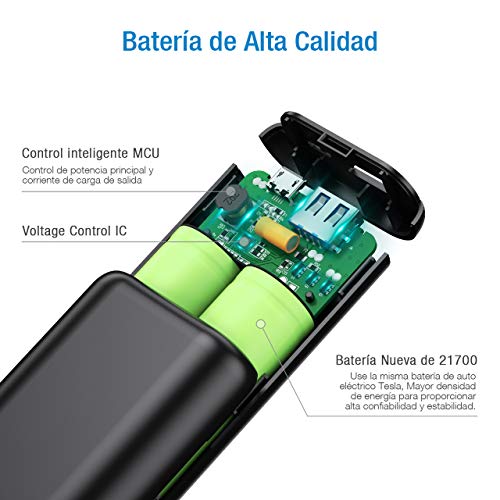 POWERADD EnergyCell Mini Power Bank 10000mAh Cargador Portátil Batería Externa con Salida de 2.4A Carga rápida para iPhone,Samsung,Xiaomi,Huawei,Tablets y más Dispositivos-Negro