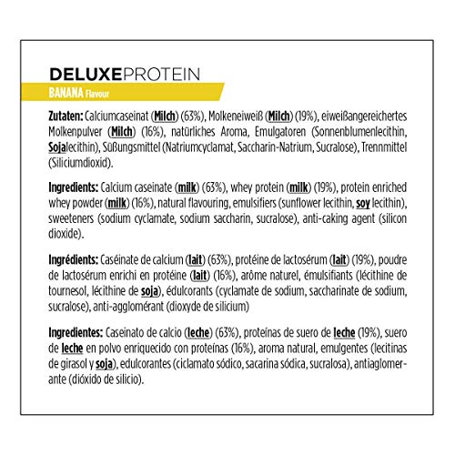 PowerBar DELUXE Protein Banana 500g - Suero de Leche en Polvo de alto Contenido en Proteínas - sin Azúcar y sin Grasa PowerBar DELUXE Protein Banana 500g - Suero de Leche en Polvo de alto Contenido en Proteínas - sin Azúcar y sin Grasa