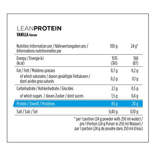 Powerbar Lean Protein Vanilla 500g - Suero de Leche en Polvo de alto Contenido en Proteínas - sin Azúcar y sin Grasa