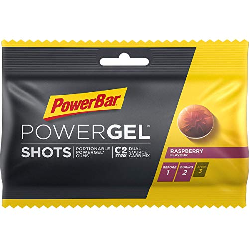 PowerBar PowerGel Shots Raspberry 16x60g - Gomas de Alta Energía de Carbono + C2MAX Magnesio y Sodio