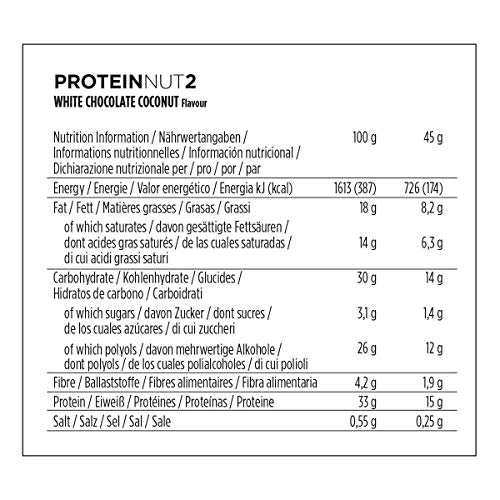 PowerBar Protein Nut2 White Chocolate Coconut 18x(2x22,5g) - Barras de Proteína con Bajo Contenido de Azúcar