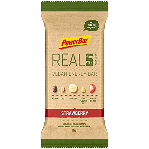 PowerBar Real5 Strawberry Raisin 18x65g - Barra Vegetariana con 5 Ingredientes Naturales + Magnesio