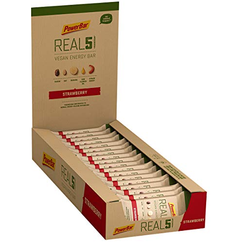 PowerBar Real5 Strawberry Raisin 18x65g - Barra Vegetariana con 5 Ingredientes Naturales + Magnesio