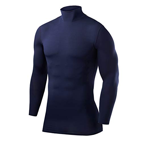 PowerLayer Hombre Camiseta Interior Da Manga Larga Térmica Baselayer - Cuello Alto - Azul, L