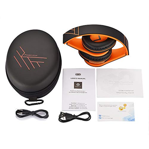 PowerLocus P2 – Auriculares Bluetooth inalambricos de Diadema Cascos Plegables, Casco Bluetooth con Sonido Estéreo Micro SD/TF, FM con micrófono y Audio Cable para Movil, PC, Tablet - Naranja