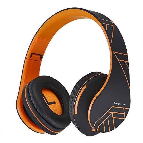 PowerLocus P2 – Auriculares Bluetooth inalambricos de Diadema Cascos Plegables, Casco Bluetooth con Sonido Estéreo Micro SD/TF, FM con micrófono y Audio Cable para Movil, PC, Tablet - Naranja