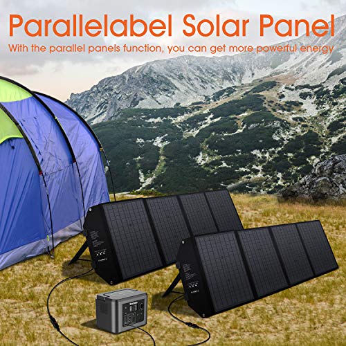 powkey 100W 18V Panel Solar Portátil, con Tipo C, USB C, 2 * QC3.0, salida de DC, Tecnología TIR-C, Paralelo y Plegable, para la mayoría de Generación Solar, Camping, Móviles y Portátiles