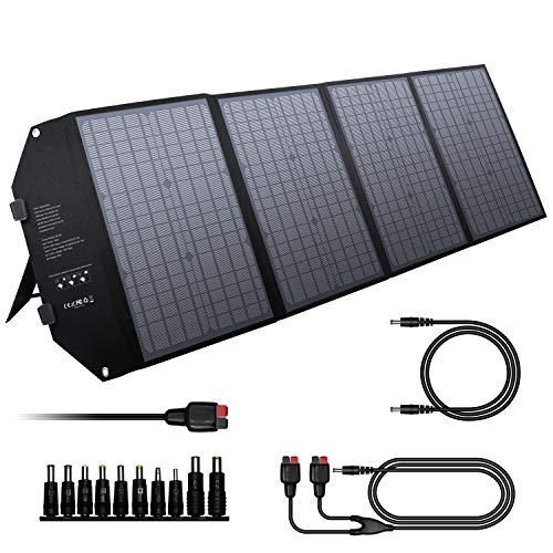 powkey 100W 18V Panel Solar Portátil, con Tipo C, USB C, 2 * QC3.0, salida de DC, Tecnología TIR-C, Paralelo y Plegable, para la mayoría de Generación Solar, Camping, Móviles y Portátiles