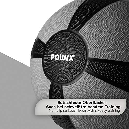 POWRX - Balón Medicinal 10 kg + PDF Workout (Gris)