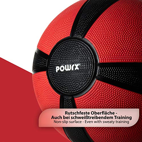 POWRX - Balón Medicinal 5 kg + PDF Workout (Rojo)