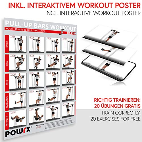 POWRX - Barra Dominada I Pull Up + PDF Workout con 20 ejercicios (Negro)